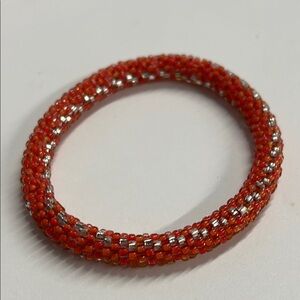 Orange Silver Beaded Mesh Small Bracelet